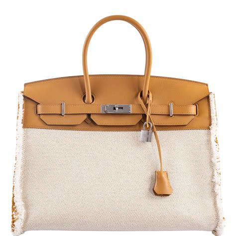 73332210130151 hermes|HERMES Swift Twill H Fray Fray Birkin 35 Sesame Ecru.